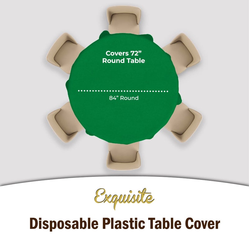 Party Solids Pack Of 12 Premium Plastic Tablecloth 84 Inch Round Table Cover - Emerald Green - Image 4